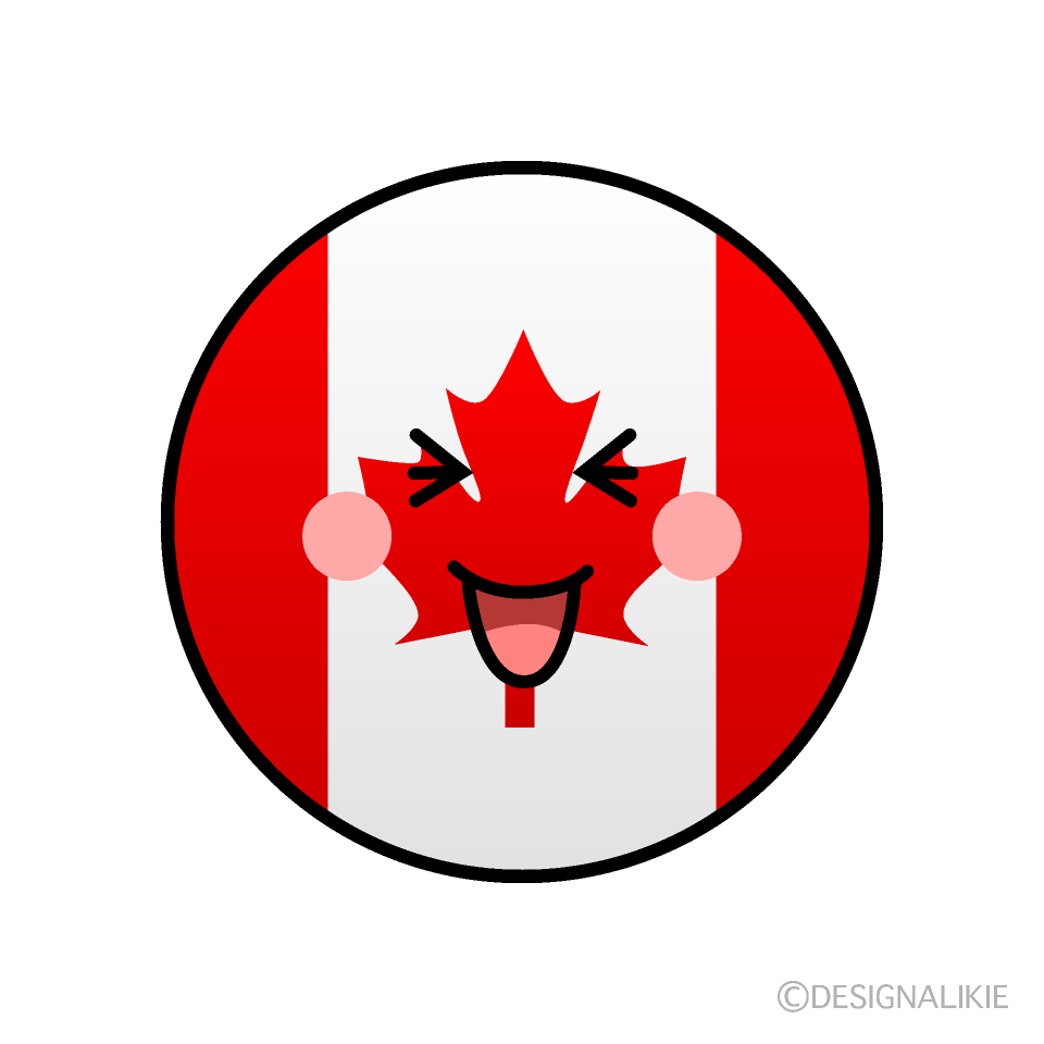 かわいい笑うカナダ国旗（丸型）イラスト
