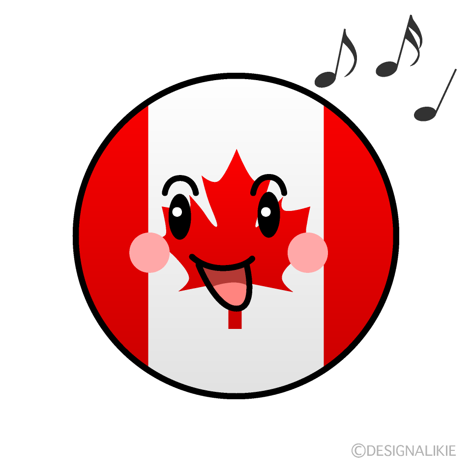 かわいい歌うカナダ国旗（丸型）イラスト