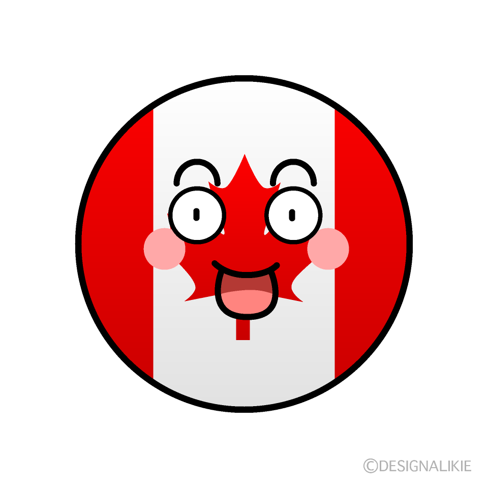かわいい驚くカナダ国旗（丸型）イラスト