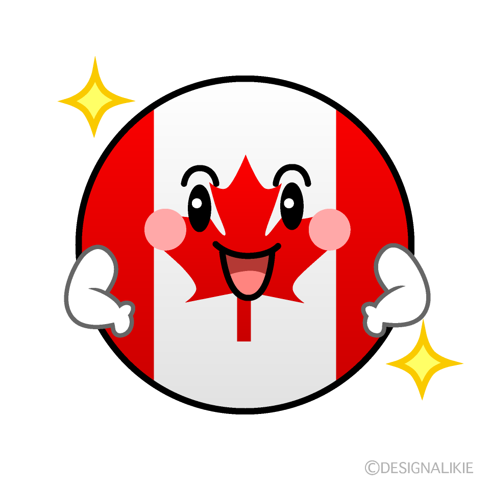 かわいい自信満々なカナダ国旗（丸型）イラスト