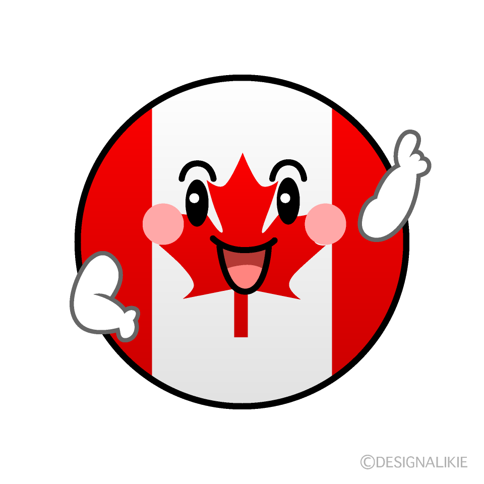 かわいい指差しカナダ国旗（丸型）イラスト