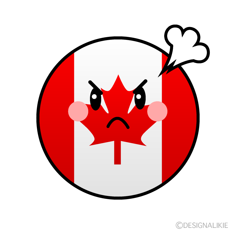 かわいい怒るカナダ国旗（丸型）イラスト