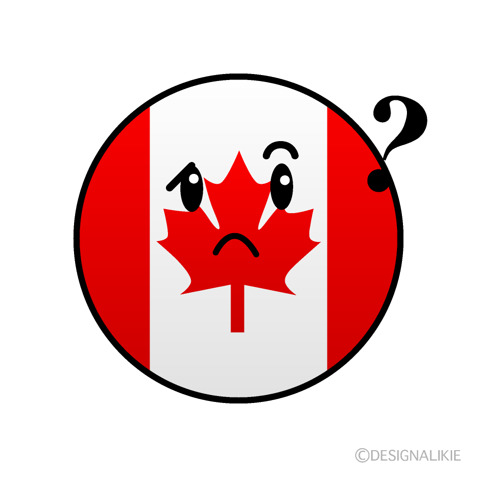 かわいい考えるカナダ国旗（丸型）イラスト