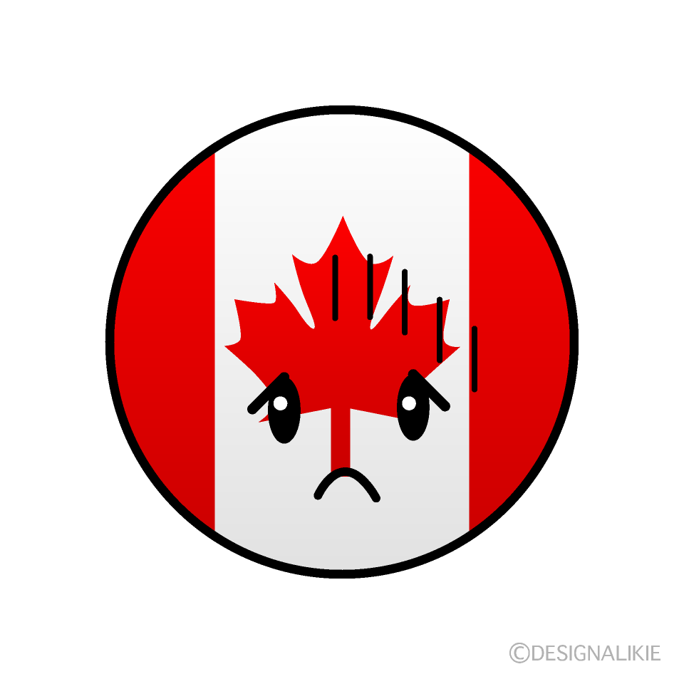 かわいい落ち込むカナダ国旗（丸型）イラスト