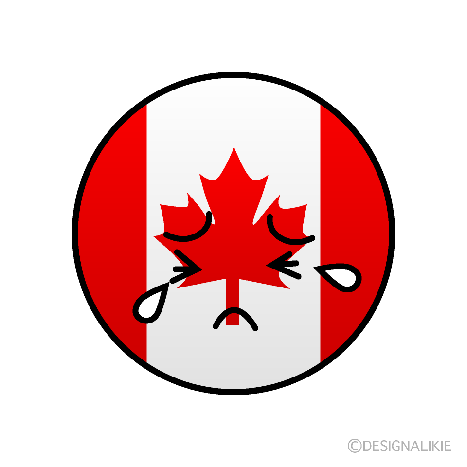かわいい泣くカナダ国旗（丸型）イラスト