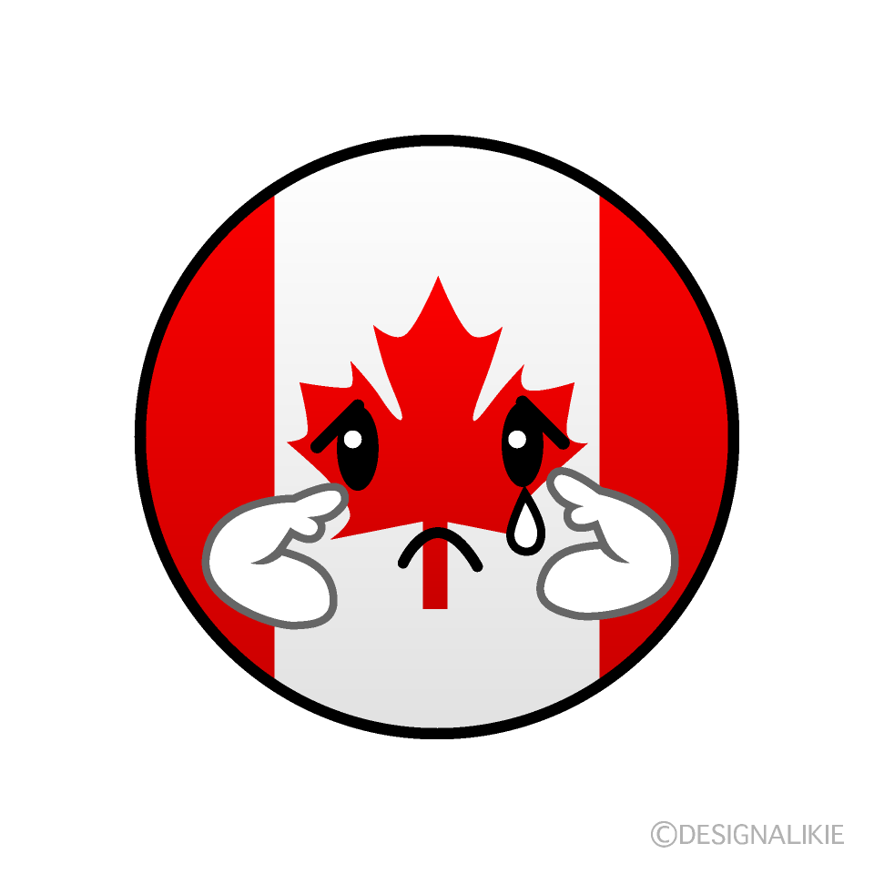 かわいい悲しいカナダ国旗（丸型）イラスト