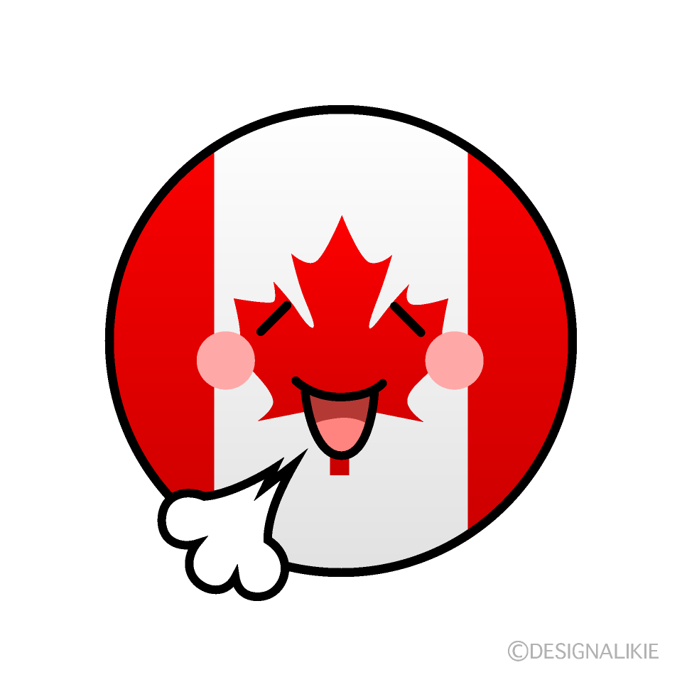 かわいいリラックスするカナダ国旗（丸型）イラスト