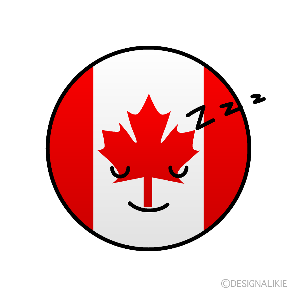 かわいい寝るカナダ国旗（丸型）イラスト