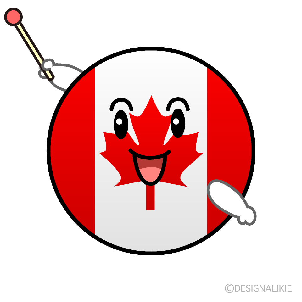 かわいい説明するカナダ国旗（丸型）イラスト