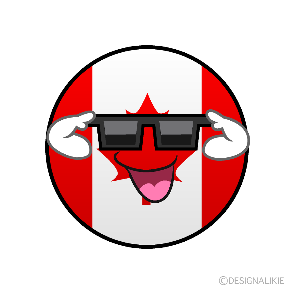 かわいいサングラスのカナダ国旗（丸型）イラスト