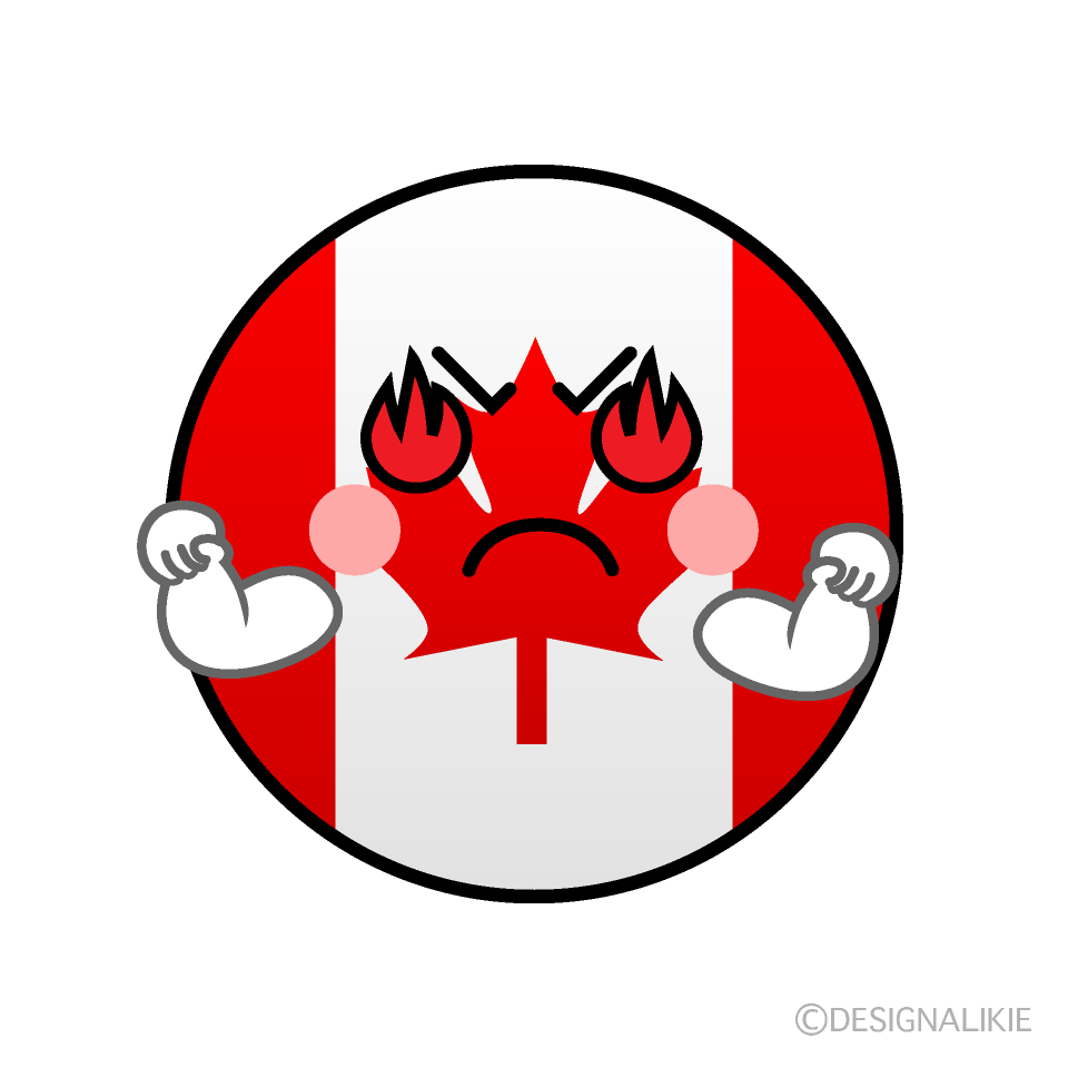かわいい熱意のあるカナダ国旗（丸型）イラスト