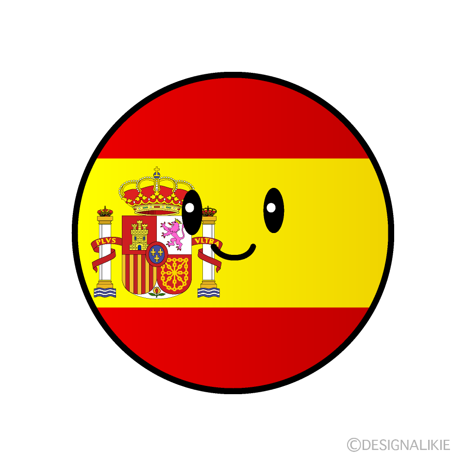 かわいいスペイン国旗（丸型）キャラクターのイラスト素材