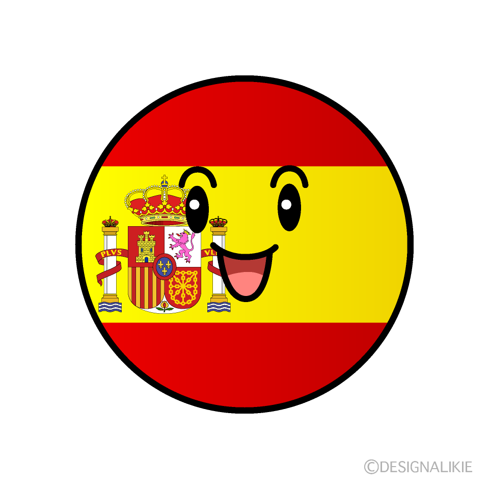 かわいい笑顔のスペイン国旗（丸型）イラスト