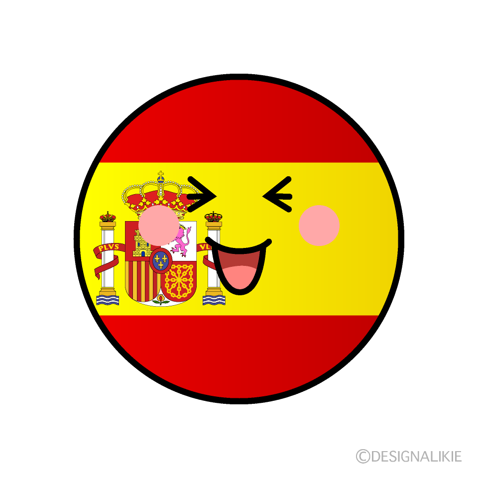 かわいい笑うスペイン国旗（丸型）イラスト