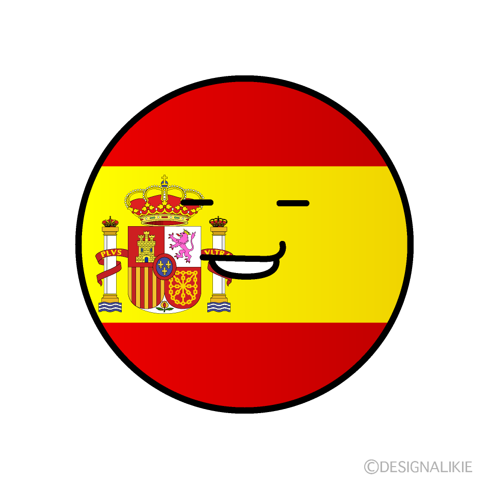 かわいいニヤリと笑うスペイン国旗（丸型）イラスト