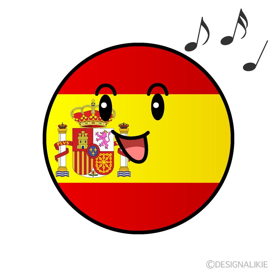 かわいい歌うスペイン国旗（丸型）イラスト