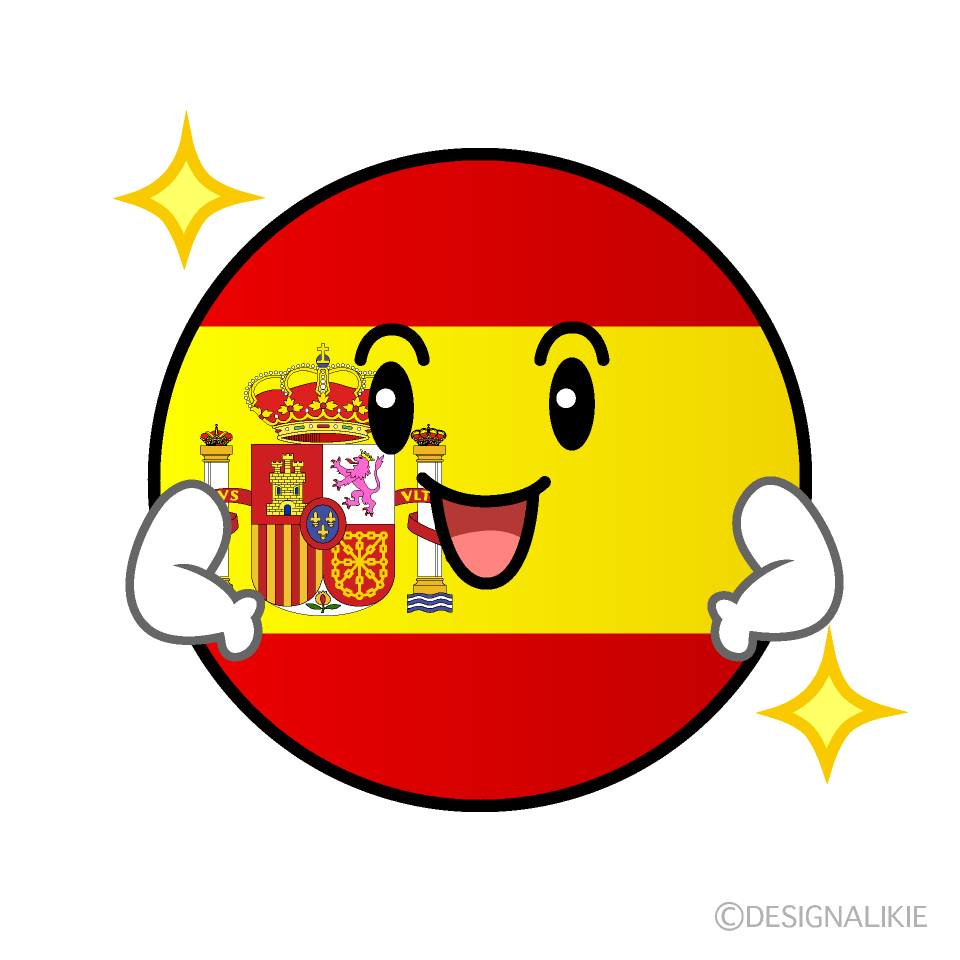 かわいい自信満々なスペイン国旗（丸型）イラスト