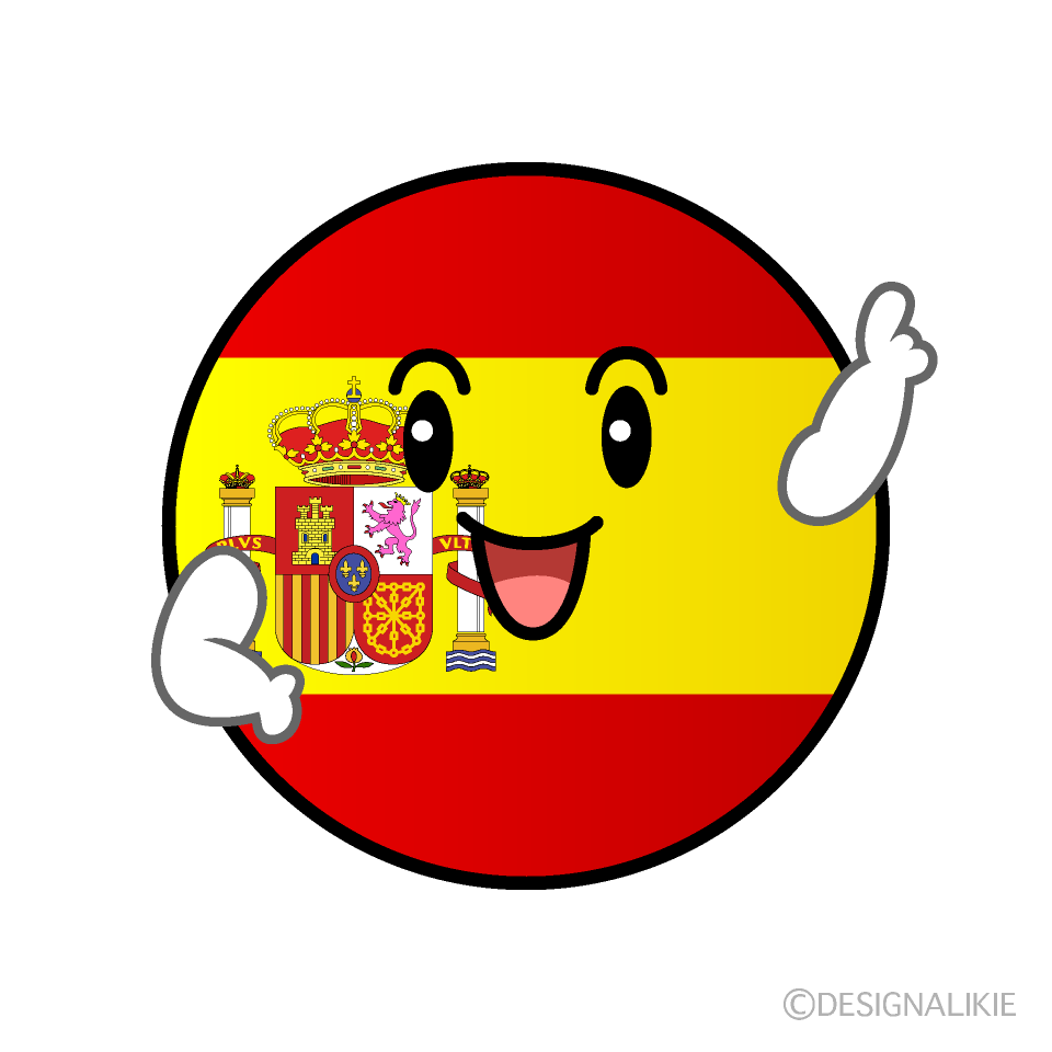 かわいい指差しスペイン国旗（丸型）イラスト
