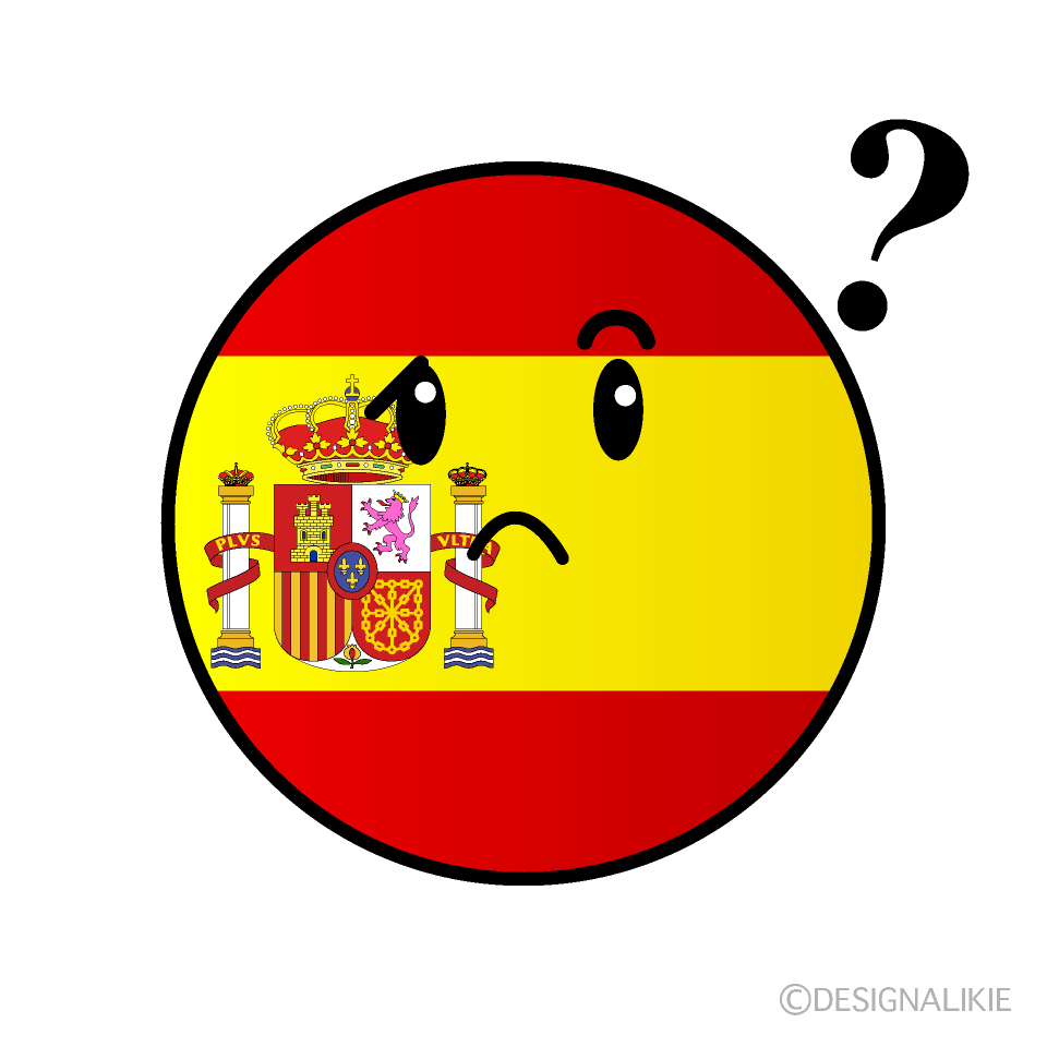 かわいい考えるスペイン国旗（丸型）イラスト