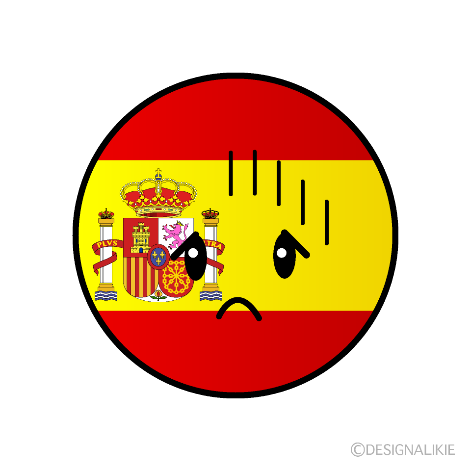 かわいい落ち込むスペイン国旗（丸型）イラスト