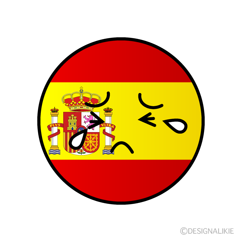 かわいい泣くスペイン国旗（丸型）イラスト