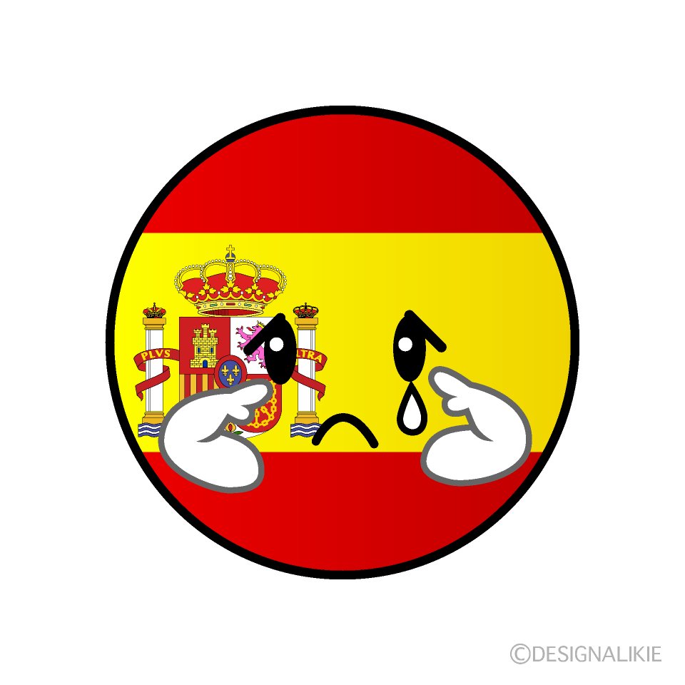 かわいい悲しいスペイン国旗（丸型）イラスト