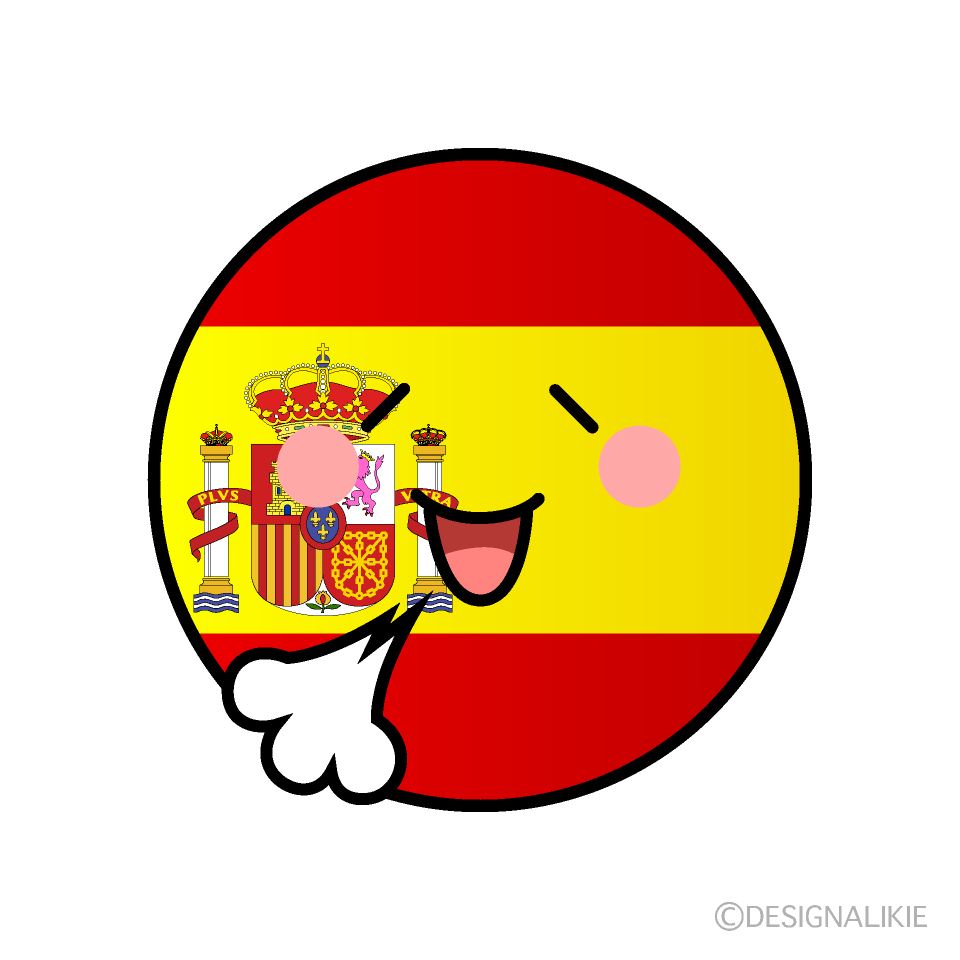 かわいいリラックスするスペイン国旗（丸型）イラスト