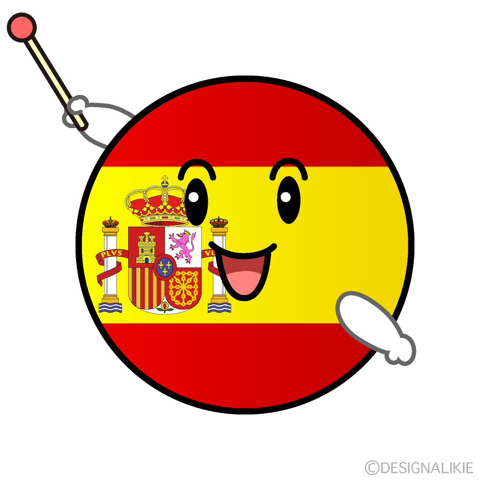 かわいい説明するスペイン国旗（丸型）イラスト