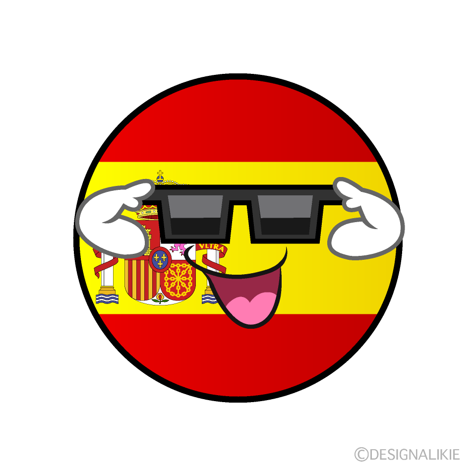 かわいいサングラスのスペイン国旗（丸型）イラスト