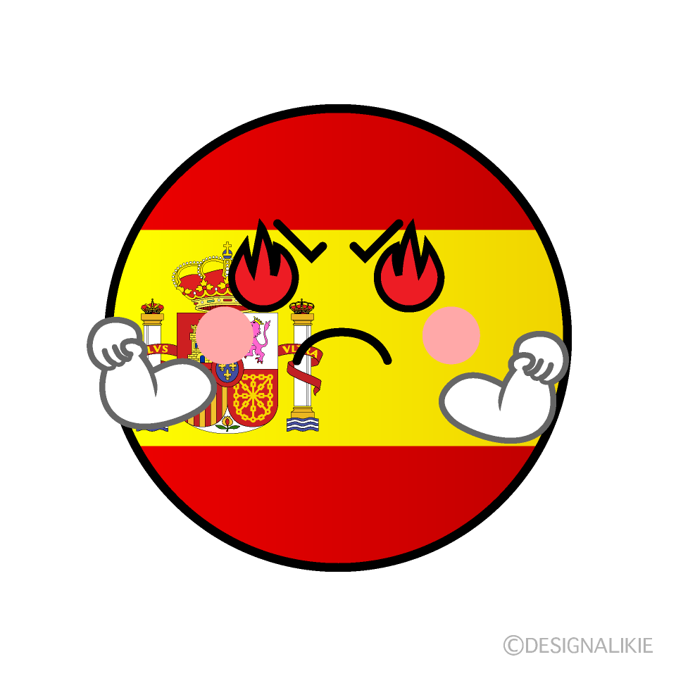かわいい熱意のあるスペイン国旗（丸型）イラスト