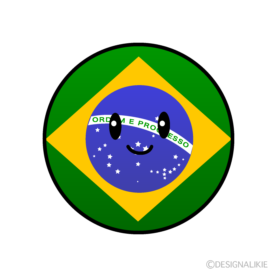 かわいいブラジル国旗（丸型）イラスト