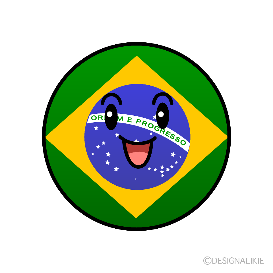 かわいい笑顔のブラジル国旗（丸型）イラスト