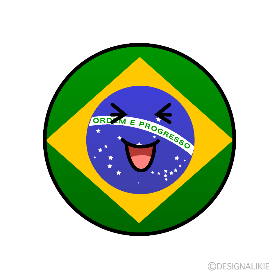かわいい笑うブラジル国旗（丸型）イラスト