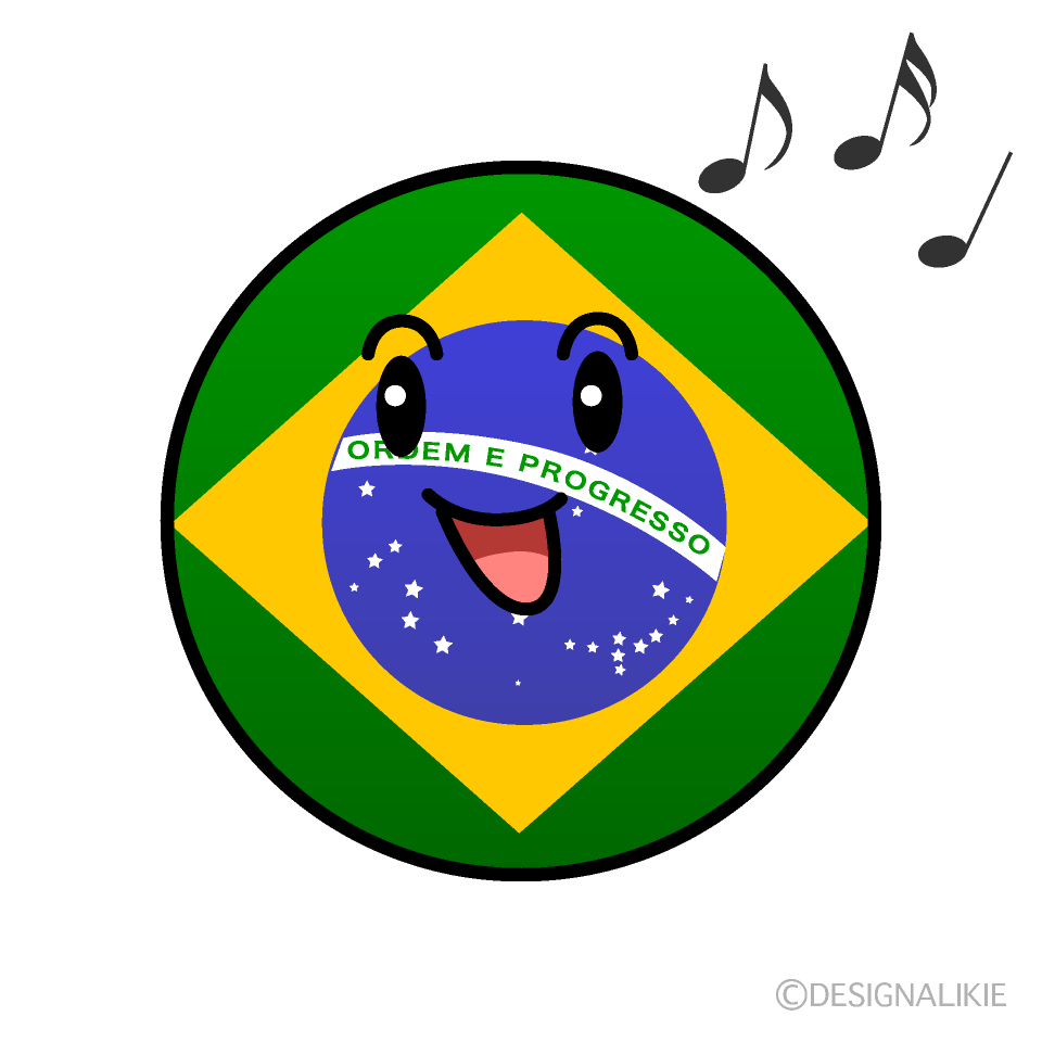 かわいい歌うブラジル国旗（丸型）イラスト