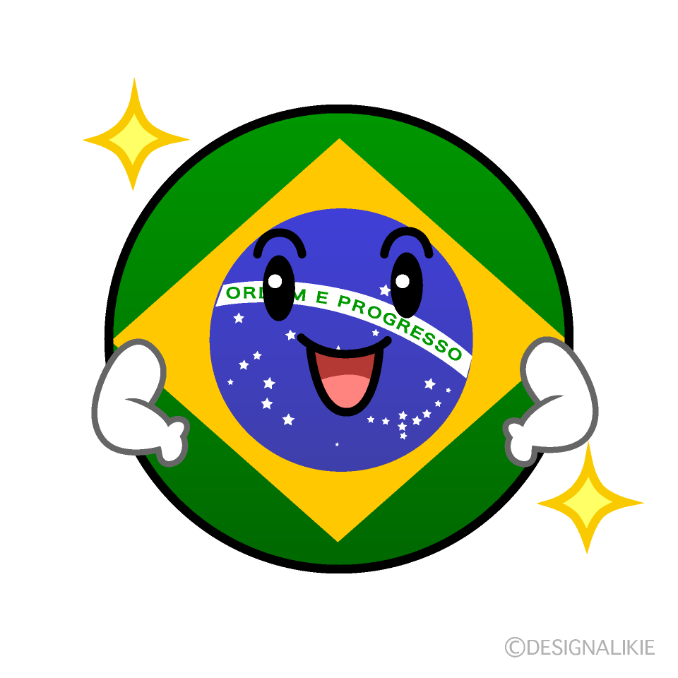 かわいい自信満々なブラジル国旗（丸型）イラスト