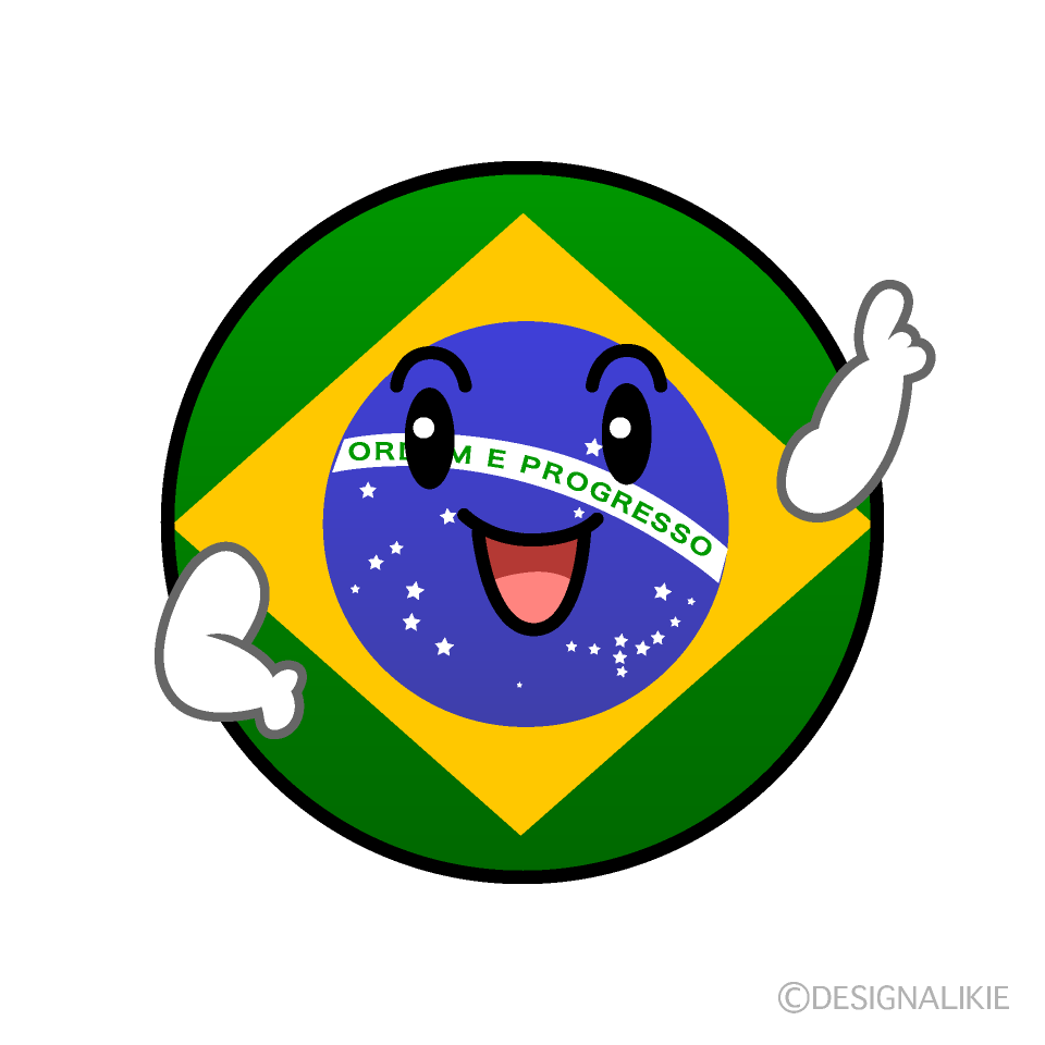 かわいい指差しブラジル国旗（丸型）イラスト
