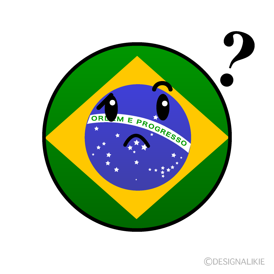 かわいい考えるブラジル国旗（丸型）イラスト