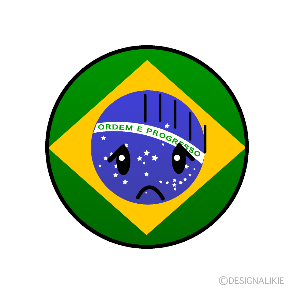 かわいい落ち込むブラジル国旗（丸型）イラスト