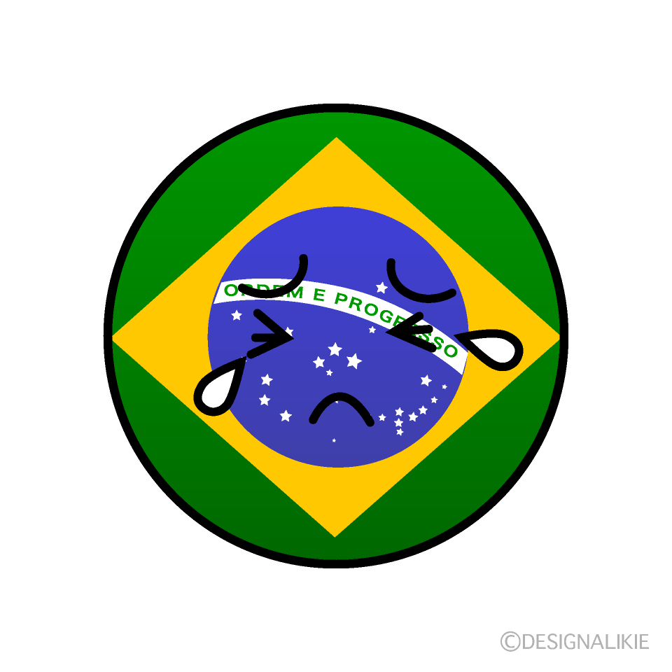 かわいい泣くブラジル国旗（丸型）イラスト