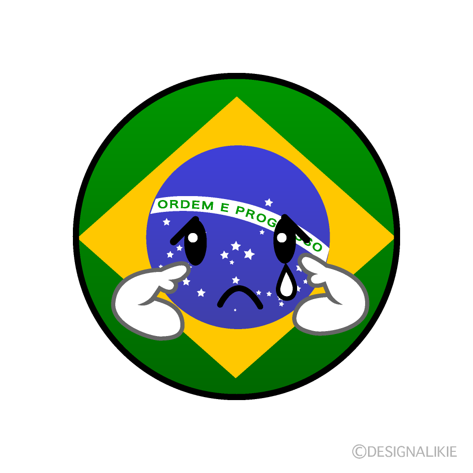 かわいい悲しいするブラジル国旗（丸型）イラスト