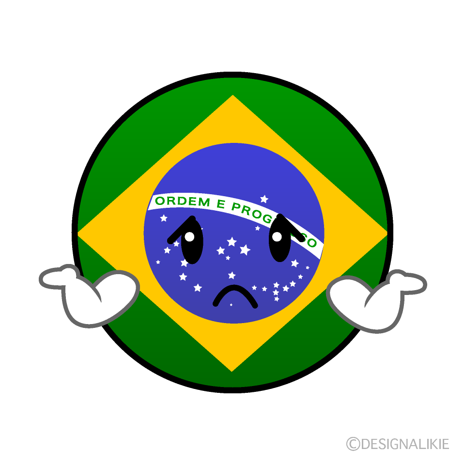 かわいい困るブラジル国旗（丸型）イラスト