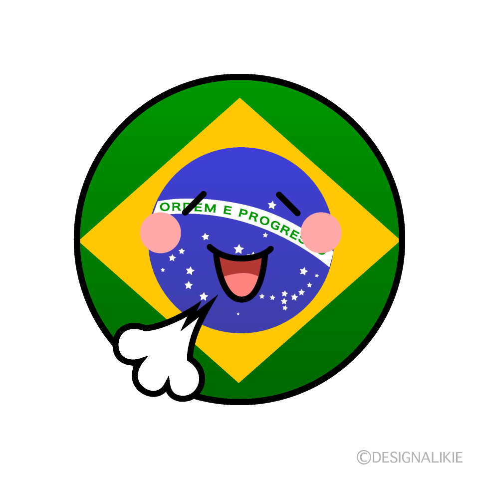 かわいいリラックスするブラジル国旗（丸型）イラスト