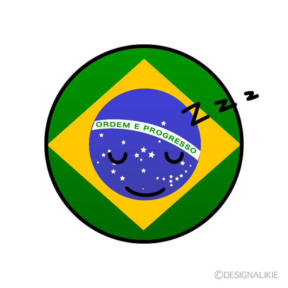 かわいい寝るブラジル国旗（丸型）イラスト