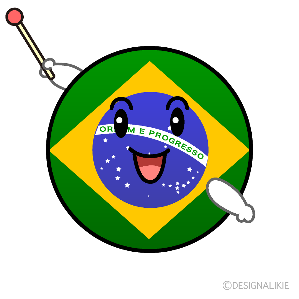 かわいい説明するブラジル国旗（丸型）イラスト