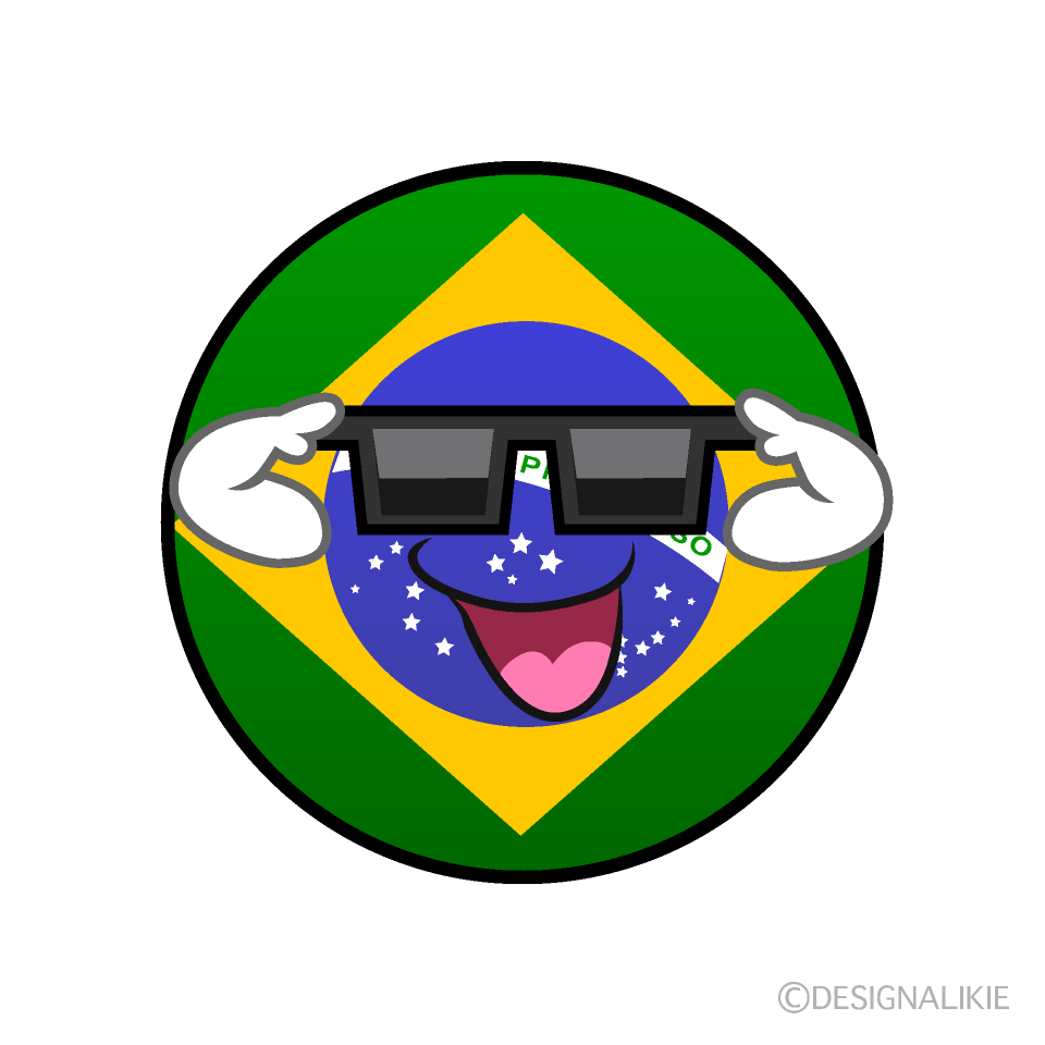 かわいいサングラスのブラジル国旗（丸型）イラスト