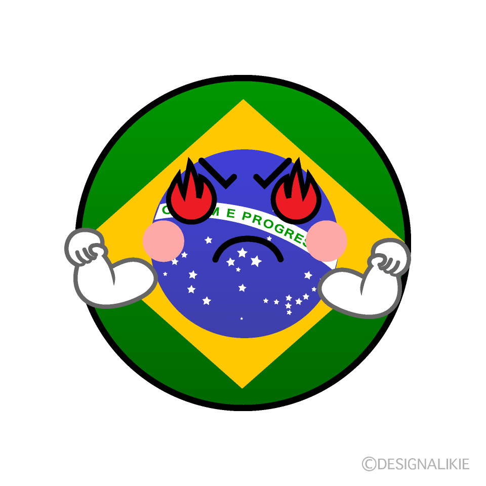 かわいい熱意のあるブラジル国旗（丸型）イラスト
