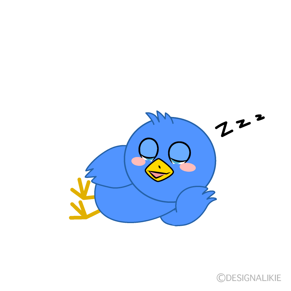 かわいい寝る青い鳥イラスト