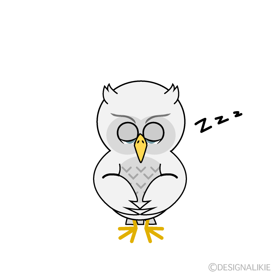 かわいい寝る白フクロウのイラスト素材 Illustcute