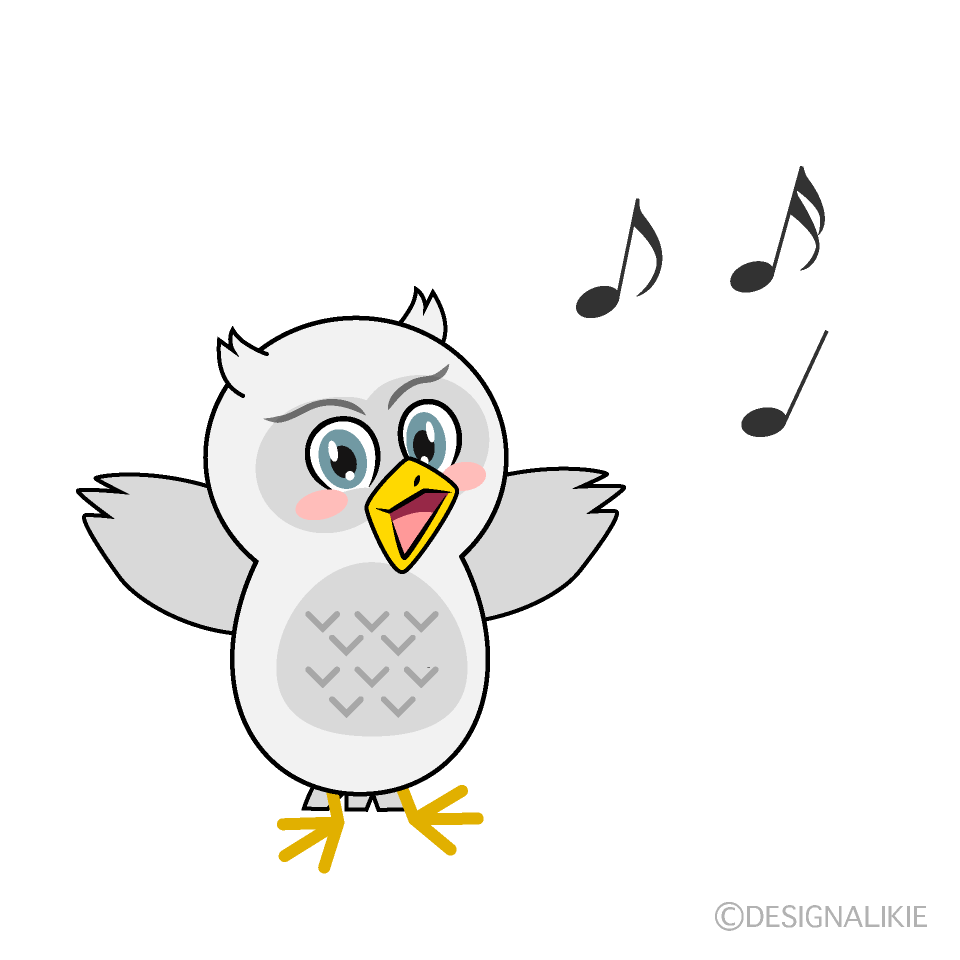 かわいい歌う白フクロウのイラスト素材 Illustcute