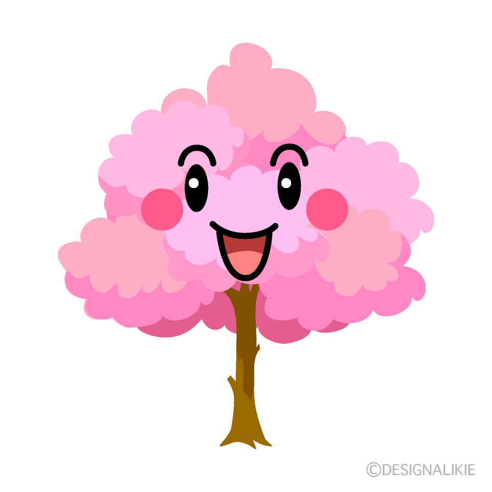 かわいい笑顔の桜の木イラスト